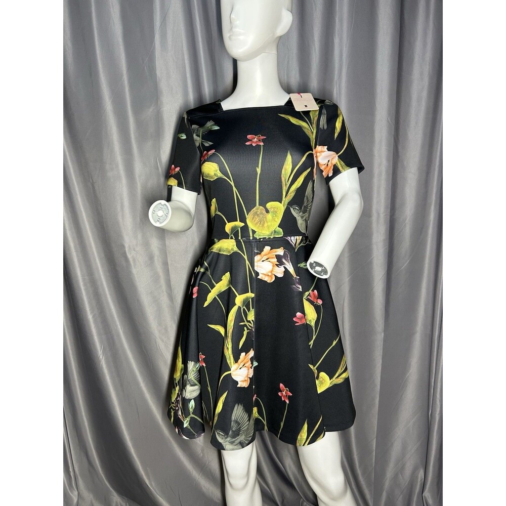 Ted Baker Women’s Moven Black Floral Skater Dress A-Line US Size 2 (tagged 0)